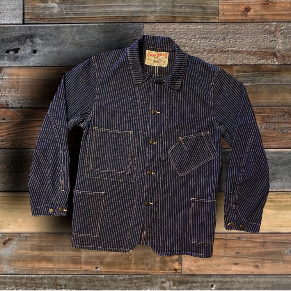🔥RARE HARD 2 FIND🔥 SUGAR CANE CO. INDIGO WABASH STRIPE CHORE JACKET- 42 XLARGE
